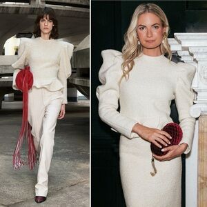 Isabel Marant Giamili Bucle Peplum Sweater Top in Ecru Size 40 (8 US)